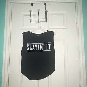 Love Culture Black “Slayin’ It” Crop Tank Top